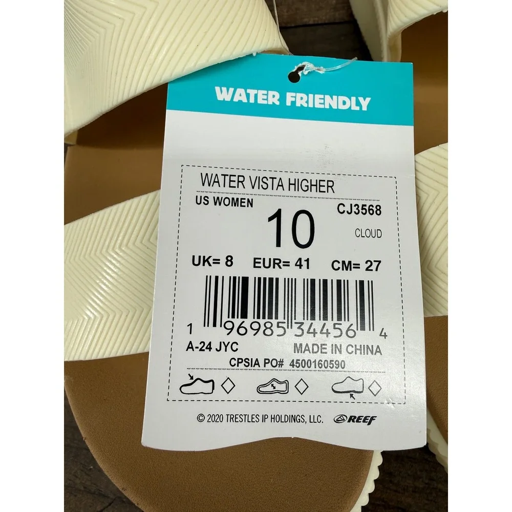 Reef Water Vista Higher Platform Sandals Women 10 Cloud White Tan Comfort NEW